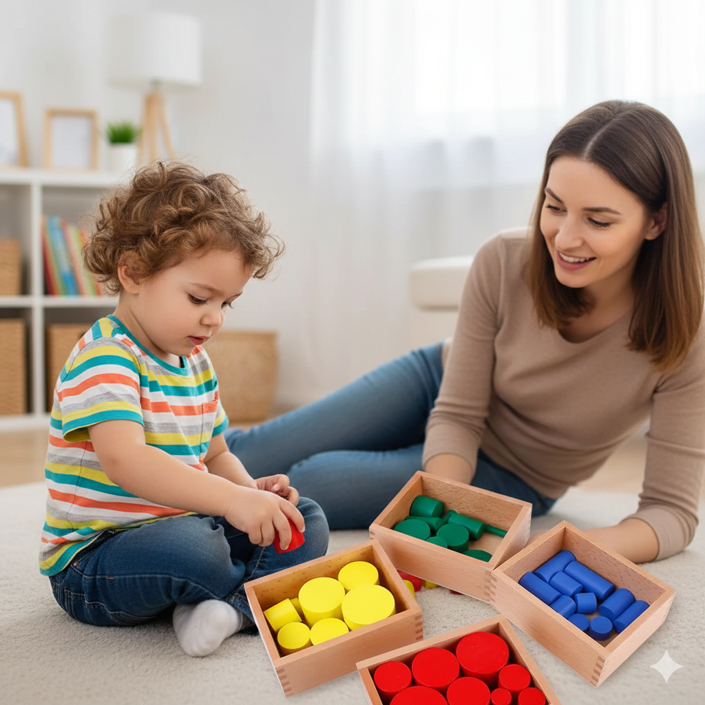 Montessori Colorful Wooden Cylinder Educational Toy