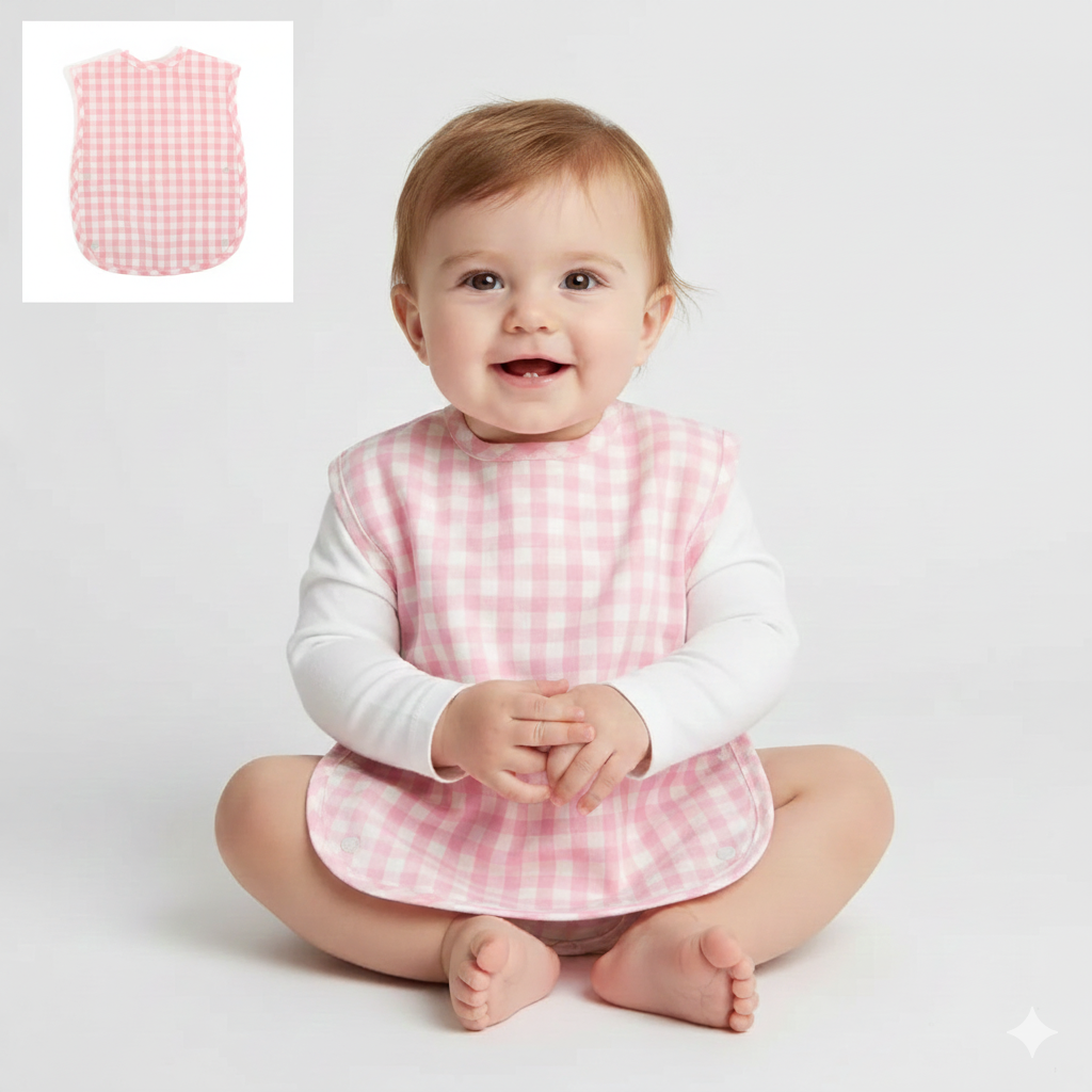 Fashion Plaid Waterproof Cotton Bib for Infants and Kids