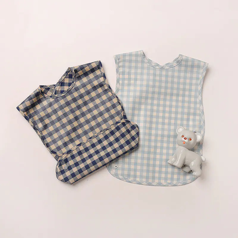 Fashion Plaid Waterproof Cotton Bib for Infants and Kids