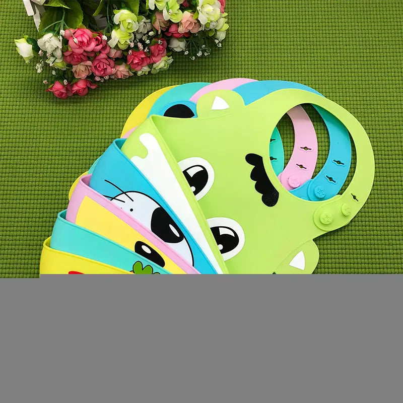 Silicone Waterproof Adjustable Cartoon Bibs for Kids